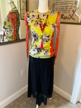 Floral Colorblock Long-Sleeve Top by